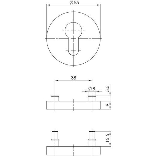 Schlüsselrosette 6612 PZ ER VA ER Schildst.9mm PZ rd.OGRO