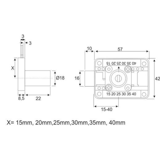Aufschraubschloss Dornm.15-40mm L/R/lad versch.-schl.BMB