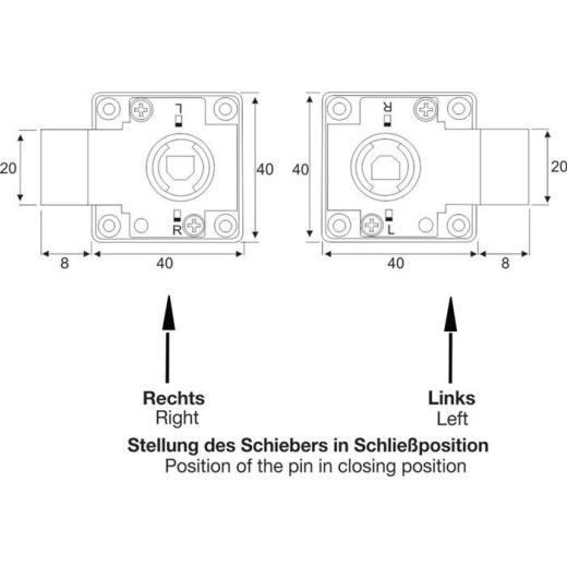 Aufschraubschloss Dornm.25mm L/R versch.-schl.BMB
