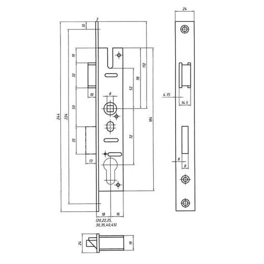 RR-Einsteckschl.1004 72 PZW 24/30/72/8mm DIN L/R verz.Riegelaus.11mm 244mm BEVER