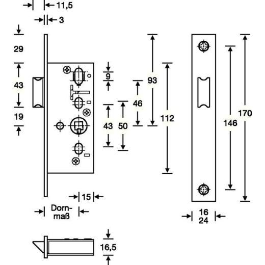 RR-Fallen-Einsteckschloss 24/ 45mm DIN L/R VA ktg.SSF