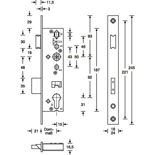 Panik-RR-Einsteckschl.E DIN L/R 24/245/40/92/9mm Kl 3 ktg.SSF