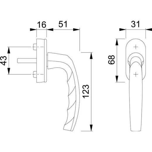 Fenstergriff Atlanta 0530/US952 Alu.32-42mm F9016 Secustik®/VarioFit® HOPPE