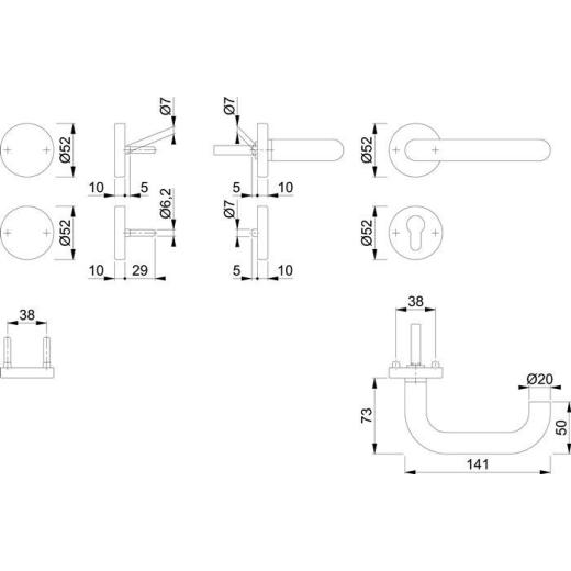 FS-Garnitur Paris FS-E138/42H/42HS VA F69 -/D TS 45-65mm PZ/bl.rd.DIN L/R HOPPE