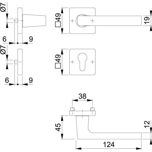 Rosettengrt.Dallas M1643/843KV/843KVS MS F96-1-R quad.PZ DIN L/R D/D HOPPE