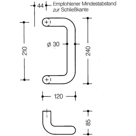 Stoßgriff 550.30GKLT PA ma Farb-Nr.90 A.210mm L.240mm B.120mm HEWI