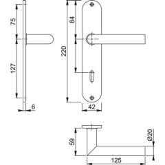 Langschildgarnitur Ams.E1400Z/302 VA F69 OB 72mm HOPPE