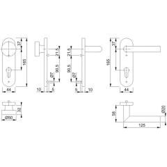 Kurzschildgarnitur Ams.E58/353KH/1400 VA F69 PZ rd Wechselgrt.HOPPE