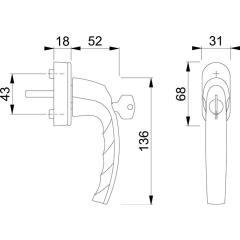 Fenstergriff Atlanta 0530S/US952 Alu.F1/naturf.32-42mm abschl.HOPPE