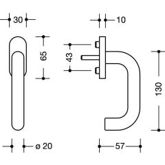 Fenstergriff 111FG.1 30mm Ku.99 reinweiß 30mm Stand.HEWI
