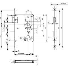 Feuerschutztürschloss B-1206 24/65/72/9mm DIN R 24mm rd silber BKS