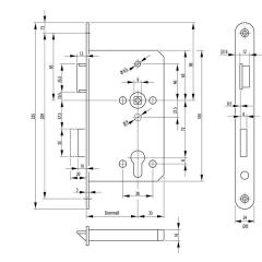 Panik-Einsteckschloss 1201 Fkt.E rd 24/65/72/9mm DIN R VA BKS