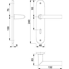Langschildgarnitur Stock.1140/273P Alu.F1 OB 72mm DIN L/R HOPPE