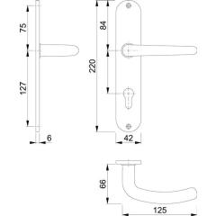 Langschildgarnitur Den.E1310Z/302 VA F69 PZ 72mm DIN L/R HOPPE