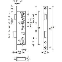 RR-Einsteckschl.PZW 24/35/92/8mm DIN L/R STA ma chroma.Riegelausschl.15mm 245mm