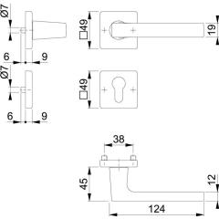 Rosettengrt.Dallas M1643/843KV/843KVS MS F96-1-R quad.PZ DIN L/R D/D HOPPE
