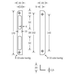 Winkelschließbl.STA silber Winkel B20xL170mm rd.T.8mm DIN L/R SSF
